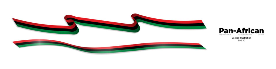 3d Rendered Pan-African Flag Ribbons with shadows. Afro American flag, Black Liberation flag, UNIA flag. Curled and rendered in perspective. Graphic Resource. Editable Vector Illustration. 
 - obrazy, fototapety, plakaty
