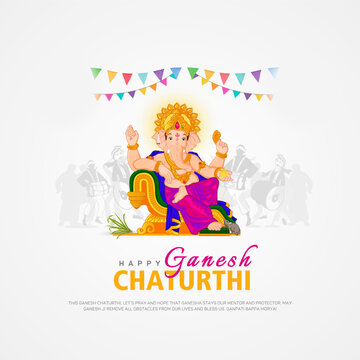 Vector illustration of Lord Ganpati background for Ganesh Chaturthi with dhol tasha.