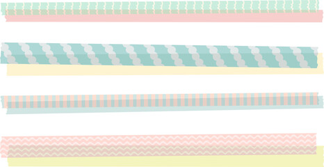 横長の透かしマスキングテープのベクターイラストセット/ミントグリーン/フレーム/飾り/素材