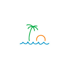 Fototapeta na wymiar vector illustration of a sunset with coconut trees on the beach
