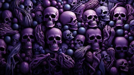 Human skulls and bones magenta background for halloween. generative ai