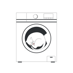 Vector illustration of a cat sleeping in a washing machine - 636178395
