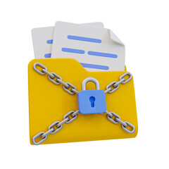 3d minimal data security concept. file protection system. folder encryption. folder with chain and padlock. 3d illustration.