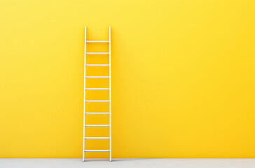 ladder is sticking up from yellow wall