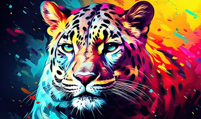 Poster Snow leopard vibrant colors © Taufiq