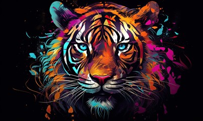 Tiger head with creative elements on colorful