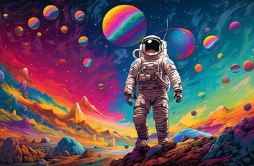 astronaut is flying across desert background