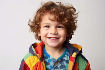 Portrait photo of 3 year old boy in colorful clothes