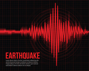 Earthquake Concept - Red light line Frequency seismograph waves cracked and Circle Vibration on grid background Vector illustration design