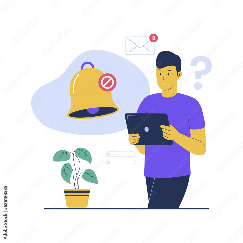 Poster flat design of no notifications. flat vector illustration isolated on white background