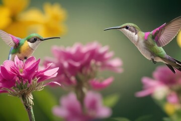 Fototapeta premium Illustration A hummingbird flies near the flower .generative AI