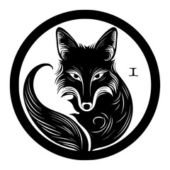Black color Fox Head Monochrome Logo isolated on white 