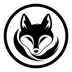 Black color Fox Head Monochrome Logo isolated on white 