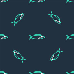 Line Fish icon isolated seamless pattern on black background. Vector