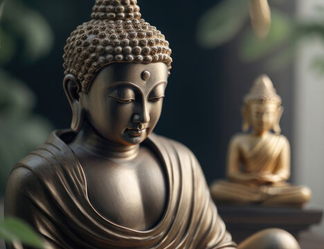 Japanese style buddha statue illustration against a blurred background .generative AI