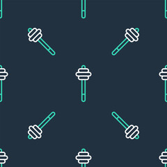 Line Honey dipper stick icon isolated seamless pattern on black background. Honey ladle. Vector