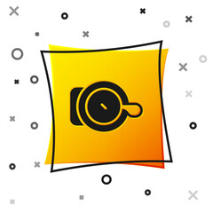 Black Bicycle bell icon isolated on white background. Yellow square button. Vector