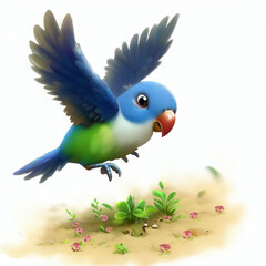 Digital illustration of a young Blue-Crowned Hanging Parrot