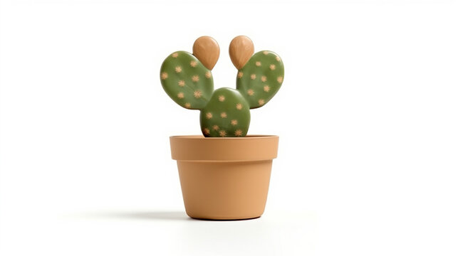 Bunny ears plant. Cactus opuntia in terracotta pot isolated on white background