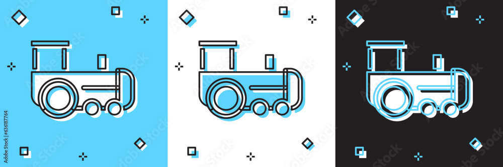 Canvas Prints Set Toy train icon isolated on blue and white, black background. Vector