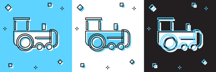 Set Toy train icon isolated on blue and white, black background. Vector