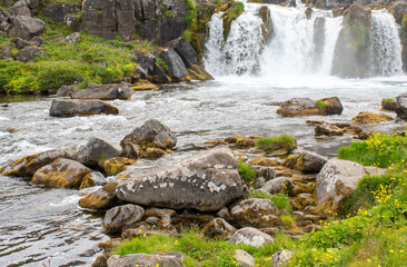 Dynjandi waterfall Iceland with rocky stream in front - 636189160