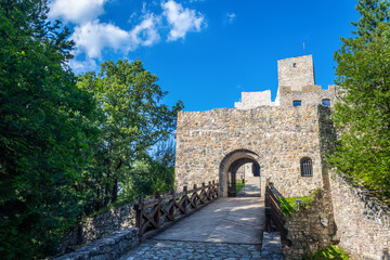 Fototapeta na wymiar Strecno Castle, entrance gate to the castle ruins, Slovakia