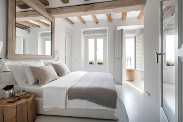 Mediterranean style bedroom interior with modern bed.