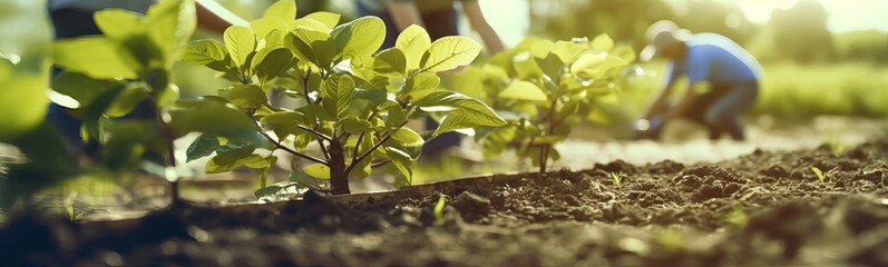 Obraz premium plants in ground that are planted by hands