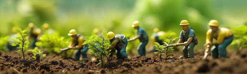 toy people planting trees