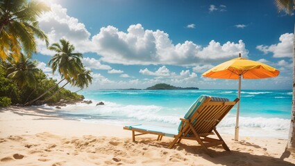 Obraz na płótnie Canvas Tropical ocean beach waves. Seaside landscape with dreamy Caribbean shore in the tropics