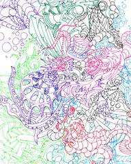 Graphic, colored pans, color book page, bright, good mood, adult color book page 2