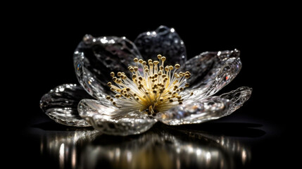 AI-Generated Crystal Flower - Elegant and Reflective Glass Blossom on Black Background