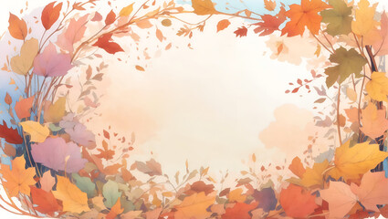 Naklejka na ściany i meble Autumn leaves frame. Watercolor banner with copy space for text.