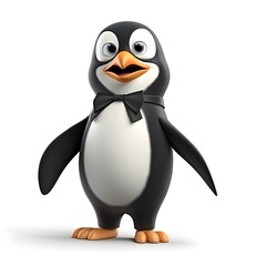 Fototapeta premium Full body 3d character of a cute penguin wearing a black suit on a white background
