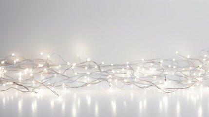 Warm light garlands on white background, festive decorations created with Generative AI technology