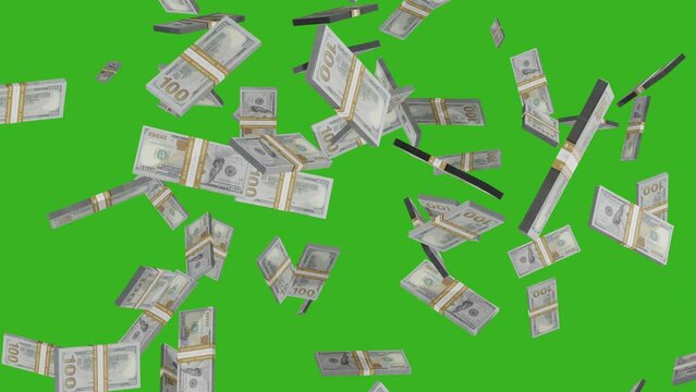 Dollar bills are falling on green screen chroma key background. Concept of business success. Millionaire and abundance. Money rain for casino betting win and lottery lucky concept