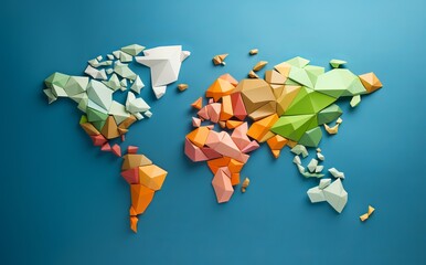 origami world map modern and simple flat style