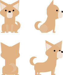 グラフィカルでシンプルな犬の4ポーズのセット（チワワ）