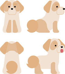グラフィカルでシンプルな犬の4ポーズのセット（シーズー）