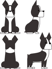 グラフィカルでシンプルな犬の4ポーズのセット（ボストンテリア）