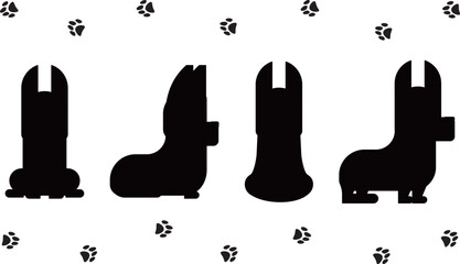 コーギーのシルエットの4ポーズセット