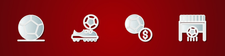 Set Soccer football ball, Football shoes, and goal with icon. Vector