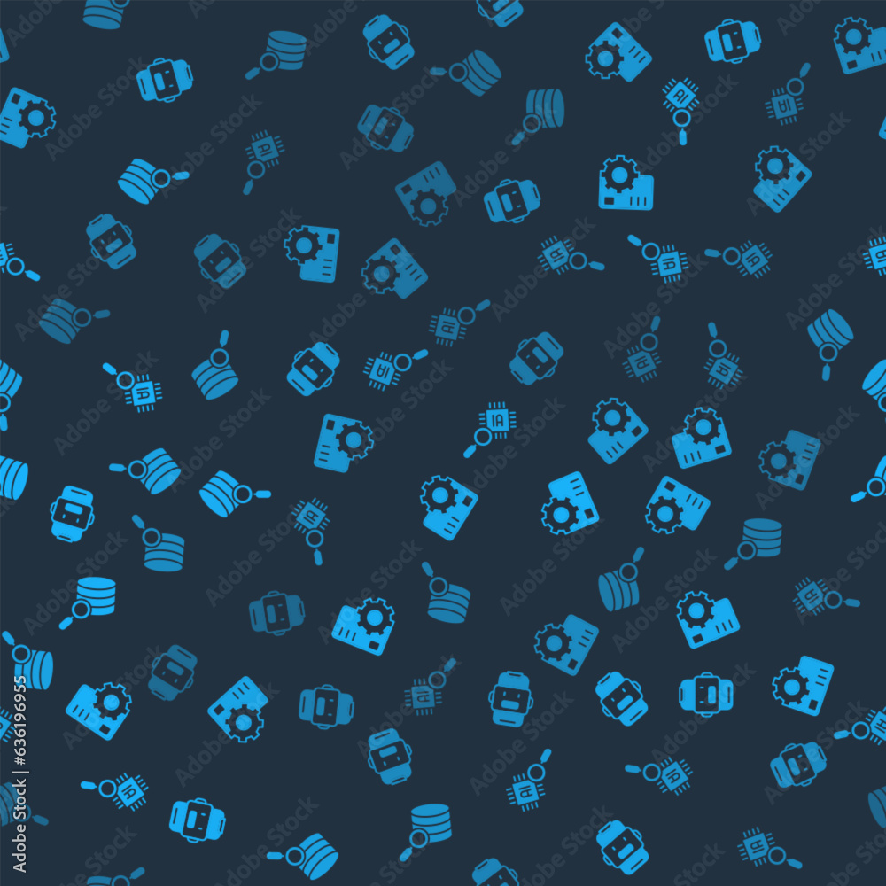Aufkleber set chat bot, neural network, processor cpu and server on seamless pattern. vector