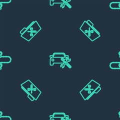 Set line Car service, Folder and Route location on seamless pattern. Vector