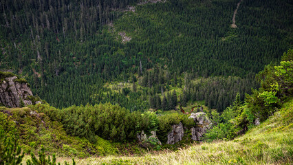 Labský důl, Pančavský vodopád, Krkonoše, Giant Mountains, Riesengebirge, Karkonosze, Dolina Łaby rozległa panorama, wodospad panczawski