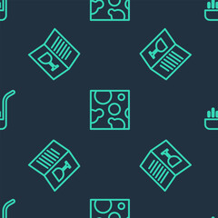 Fototapeta premium Set line Cheese, Restaurant cafe menu and Kitchen ladle on seamless pattern. Vector