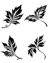 black filled leaves silhouette set vector illustration pack