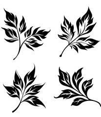 black filled leaves silhouette set vector illustration pack