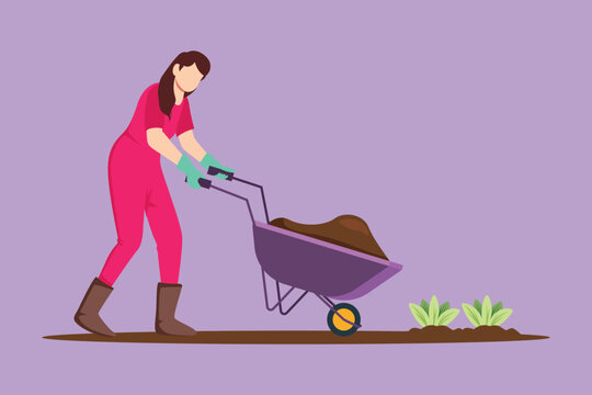 woman pushing wheelbarrow in garden clip art preview